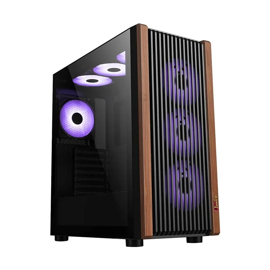 PC Power Wood Mesh BK Mid Tower Black (Tempered Glass Window) E-ATX Gaming Desktop Case with 550W PSU & 4 Fan