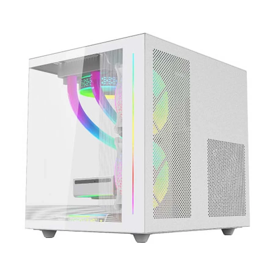 Value Top V900W Mini Tower Micro-ATX White Gaming Desktop Casing (with 3 ARGB Fans)