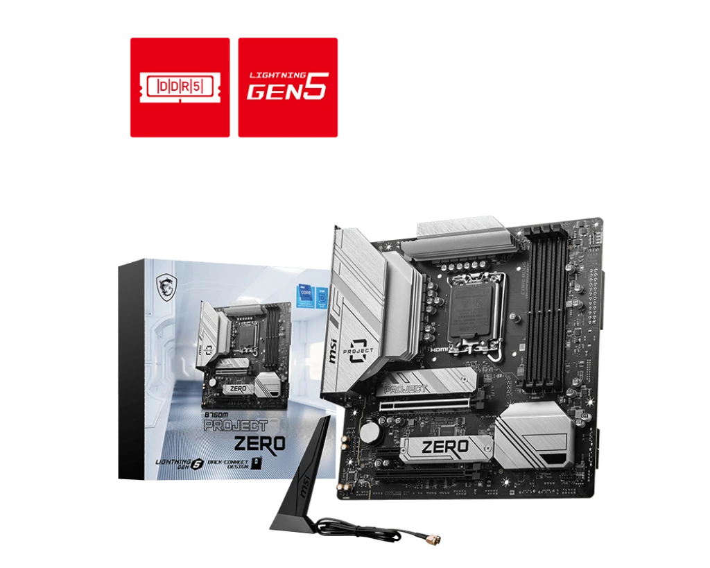 MSI B760M PROJECT ZERO (Wi-Fi 6E) DDR5 12th/13th/14th Gen Intel LGA1700 Socket Motherboard